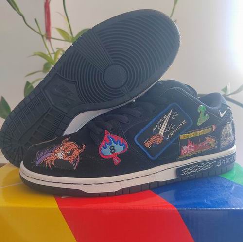 Cheap Nike Dunk Low Black Cartoon Embroidery Shoes Unisex-97